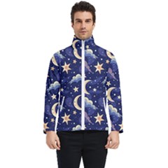 Night Moon Seamless Background Stars Sky Clouds Texture Pattern Men s Bomber Jacket