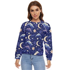 Night Moon Seamless Background Stars Sky Clouds Texture Pattern Women s Long Sleeve Raglan T-shirt