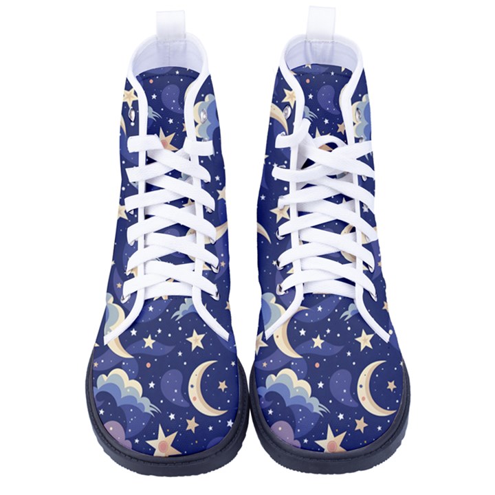 Night Moon Seamless Background Stars Sky Clouds Texture Pattern Women s High-Top Canvas Sneakers