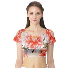 Flowers Plants Sample Design Rose Garden Flower Decoration Love Romance Bouquet Short Sleeve Crop Top