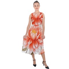 Flowers Plants Sample Design Rose Garden Flower Decoration Love Romance Bouquet Midi Tie-back Chiffon Dress