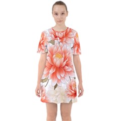 Flowers Plants Sample Design Rose Garden Flower Decoration Love Romance Bouquet Sixties Short Sleeve Mini Dress