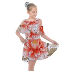 Flowers Plants Sample Design Rose Garden Flower Decoration Love Romance Bouquet Kids  Shoulder Cutout Chiffon Dress