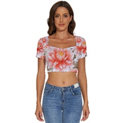 Flowers Plants Sample Design Rose Garden Flower Decoration Love Romance Bouquet Short Sleeve Square Neckline Crop Top  by Maspions