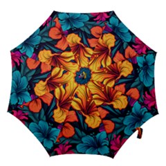 Hibiscus Flowers Colorful Vibrant Tropical Garden Bright Saturated Nature Hook Handle Umbrellas (medium)