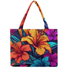 Hibiscus Flowers Colorful Vibrant Tropical Garden Bright Saturated Nature Mini Tote Bag