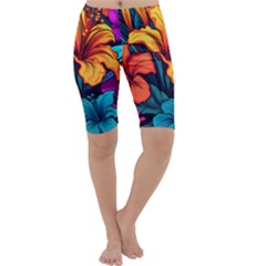 Hibiscus Flowers Colorful Vibrant Tropical Garden Bright Saturated Nature Cropped Leggings 