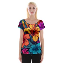 Hibiscus Flowers Colorful Vibrant Tropical Garden Bright Saturated Nature Cap Sleeve Top