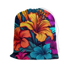 Hibiscus Flowers Colorful Vibrant Tropical Garden Bright Saturated Nature Drawstring Pouch (2xl)