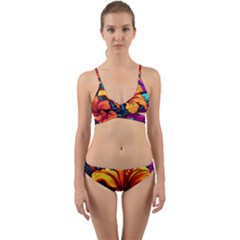 Hibiscus Flowers Colorful Vibrant Tropical Garden Bright Saturated Nature Wrap Around Bikini Set