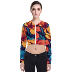 Hibiscus Flowers Colorful Vibrant Tropical Garden Bright Saturated Nature Long Sleeve Zip Up Bomber Jacket by Maspions