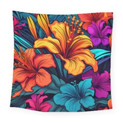 Hibiscus Flowers Colorful Vibrant Tropical Garden Bright Saturated Nature Square Tapestry (large) by Maspions