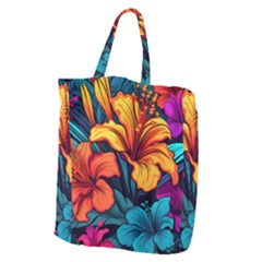 Hibiscus Flowers Colorful Vibrant Tropical Garden Bright Saturated Nature Giant Grocery Tote