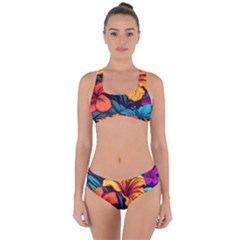 Hibiscus Flowers Colorful Vibrant Tropical Garden Bright Saturated Nature Criss Cross Bikini Set by Maspions