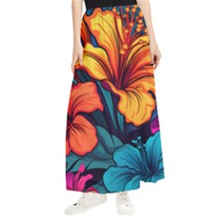 Hibiscus Flowers Colorful Vibrant Tropical Garden Bright Saturated Nature Maxi Chiffon Skirt