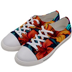 Hibiscus Flowers Colorful Vibrant Tropical Garden Bright Saturated Nature Men s Low Top Canvas Sneakers