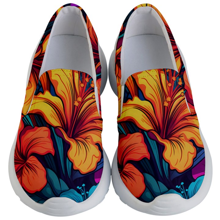 Hibiscus Flowers Colorful Vibrant Tropical Garden Bright Saturated Nature Kids Lightweight Slip Ons