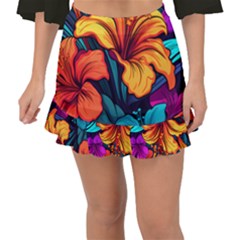 Hibiscus Flowers Colorful Vibrant Tropical Garden Bright Saturated Nature Fishtail Mini Chiffon Skirt