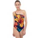 Hibiscus Flowers Colorful Vibrant Tropical Garden Bright Saturated Nature Classic One Shoulder Swimsuit View1