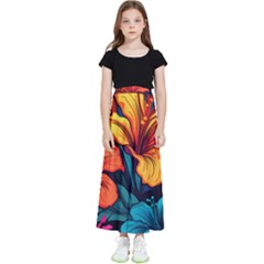 Hibiscus Flowers Colorful Vibrant Tropical Garden Bright Saturated Nature Kids  Flared Maxi Skirt