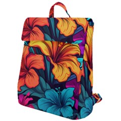 Hibiscus Flowers Colorful Vibrant Tropical Garden Bright Saturated Nature Flap Top Backpack by Maspions