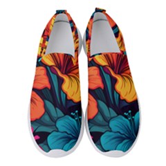 Hibiscus Flowers Colorful Vibrant Tropical Garden Bright Saturated Nature Women s Slip On Sneakers