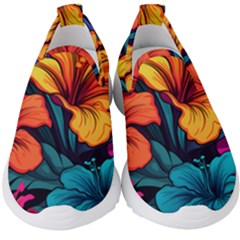 Hibiscus Flowers Colorful Vibrant Tropical Garden Bright Saturated Nature Kids  Slip On Sneakers