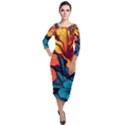 Hibiscus Flowers Colorful Vibrant Tropical Garden Bright Saturated Nature Quarter Sleeve Midi Velour Bodycon Dress View1