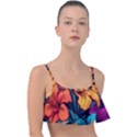 Hibiscus Flowers Colorful Vibrant Tropical Garden Bright Saturated Nature Frill Bikini Top View1