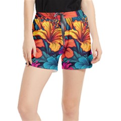 Hibiscus Flowers Colorful Vibrant Tropical Garden Bright Saturated Nature Women s Runner Shorts