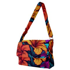 Hibiscus Flowers Colorful Vibrant Tropical Garden Bright Saturated Nature Full Print Messenger Bag (m)