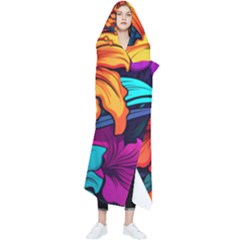 Hibiscus Flowers Colorful Vibrant Tropical Garden Bright Saturated Nature Wearable Blanket