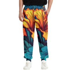 Hibiscus Flowers Colorful Vibrant Tropical Garden Bright Saturated Nature Men s Elastic Waist Pants