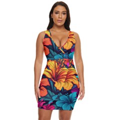 Hibiscus Flowers Colorful Vibrant Tropical Garden Bright Saturated Nature Draped Bodycon Dress