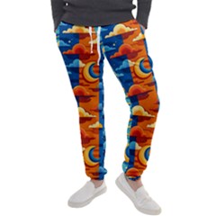 Clouds Stars Sky Moon Day And Night Background Wallpaper Men s Jogger Sweatpants