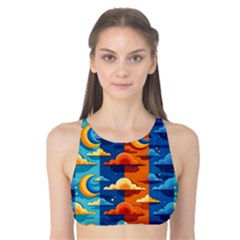 Clouds Stars Sky Moon Day And Night Background Wallpaper Tank Bikini Top