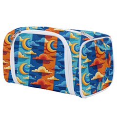 Clouds Stars Sky Moon Day And Night Background Wallpaper Toiletries Pouch