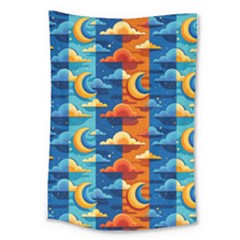 Clouds Stars Sky Moon Day And Night Background Wallpaper Large Tapestry