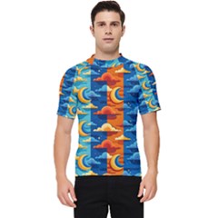 Clouds Stars Sky Moon Day And Night Background Wallpaper Men s Short Sleeve Rash Guard