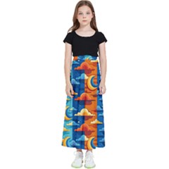 Clouds Stars Sky Moon Day And Night Background Wallpaper Kids  Flared Maxi Skirt