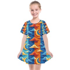 Clouds Stars Sky Moon Day And Night Background Wallpaper Kids  Smock Dress