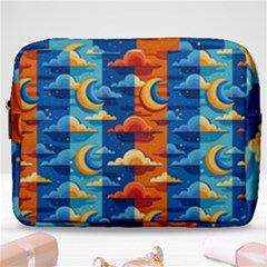 Clouds Stars Sky Moon Day And Night Background Wallpaper Make Up Pouch (large)