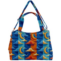 Clouds Stars Sky Moon Day And Night Background Wallpaper Double Compartment Shoulder Bag by Maspions