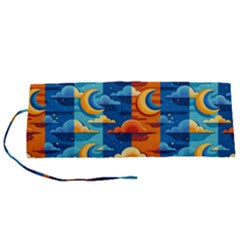 Clouds Stars Sky Moon Day And Night Background Wallpaper Roll Up Canvas Pencil Holder (s) by Maspions