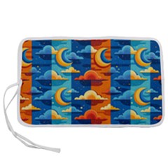 Clouds Stars Sky Moon Day And Night Background Wallpaper Pen Storage Case (s)