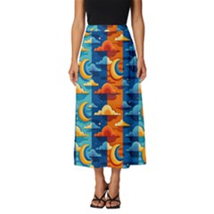 Clouds Stars Sky Moon Day And Night Background Wallpaper Classic Midi Chiffon Skirt