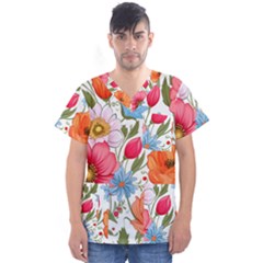 Flowers Plants Bouquets Decor Flower Decoration Garden Flower Shop Scent Romance Wallpaper Nature Men s V-neck Scrub Top