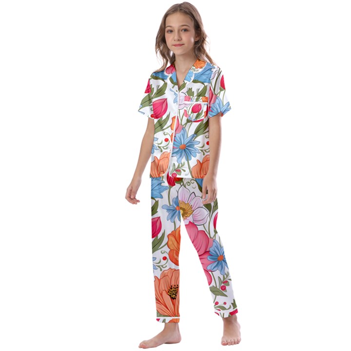 Flowers Plants Bouquets Decor Flower Decoration Garden Flower Shop Scent Romance Wallpaper Nature Kids  Satin Short Sleeve Pajamas Set