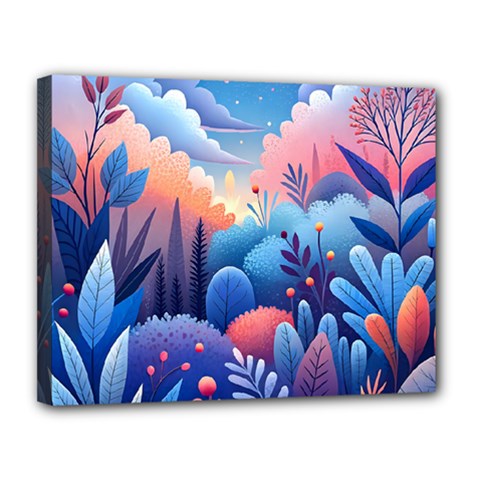 Nature Night Bushes Flowers Leaves Clouds Landscape Berries Story Fantasy Wallpaper Background Sampl Canvas 14  X 11  (stretched) by Maspions