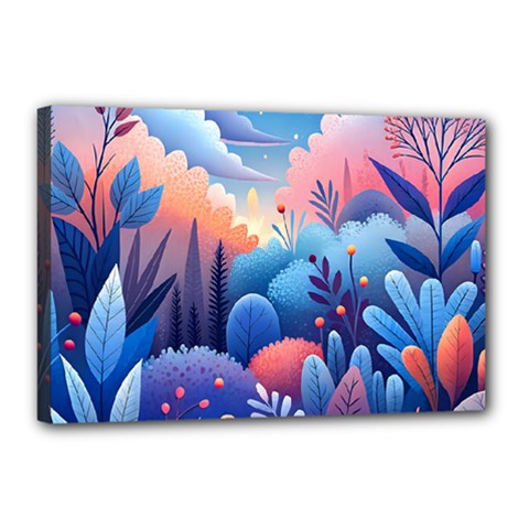 Nature Night Bushes Flowers Leaves Clouds Landscape Berries Story Fantasy Wallpaper Background Sampl Canvas 18  X 12  (stretched) by Maspions